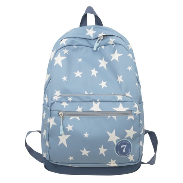 Blue Nylon Backpack with Star Pattern - Spacious 30x13x45cm, Lightweight 0.36kg, Large Capacity Travel Daypack