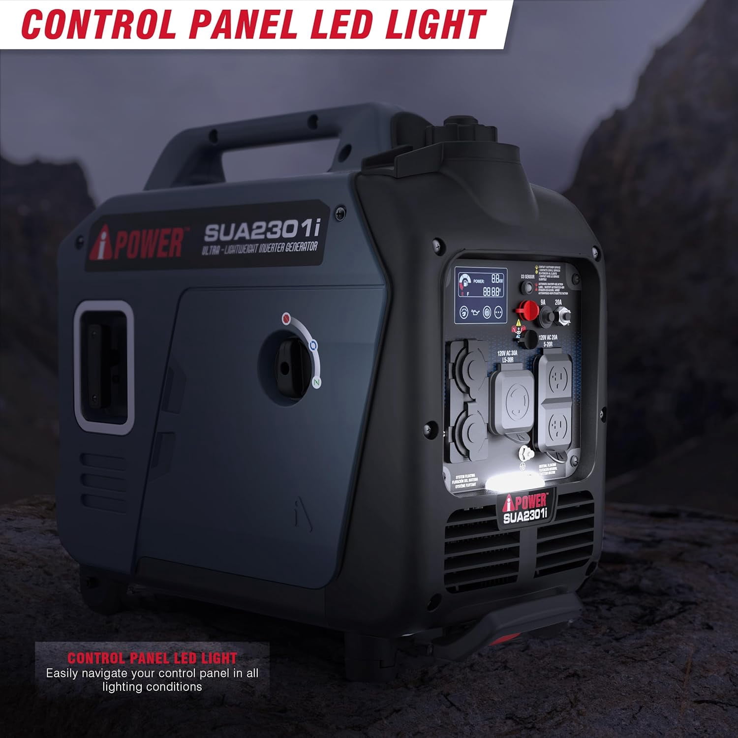 A-iPower Portable Inverter Generator, 2300W RV Ready, EPA & CARB Compliant CO Sensor, Portable Ultra-Light Weight For Backup Home Use, Tailgating & Camping (SUA2301i)