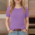 thumbnail image 7 of Resicozy Girls Shirts Cute Basic Tees Summer Ribbed Top Teens Short Sleeve Vacation T-Shirt for Kids 5-13 Years Purple 130, 7 of 7