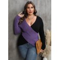 thumbnail image 3 of Suéter de talla grande con retazos cruzados 2024 para mujer, jersey sexy con escote en V profundo y holgado de gran tamaño para mujer, jerseys grandes, prendas de punto con curvas, 3 of 5