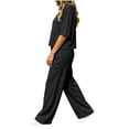 thumbnail image 6 of LEKWK Linen Sets for Women 2 Piece Short Sleeve Crewneck Summer Top and Loose Fit Wide Leg Pants Fashion Solid Lounge Beach Vacation Sets, 6 of 6