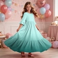 thumbnail image 6 of Girls Boho Tiered Maxi Dress with Pockets Ombre Summer Casual 3/4 Sleeve Mint Green,Size 9-10 T, 6 of 7