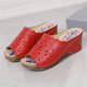 thumbnail image 5 of Bmisegm Ladies Fashion Solid Color Leather Cutout Open Toe Wedge Roman Sandals Sandals Women Summer Red 9, 5 of 8