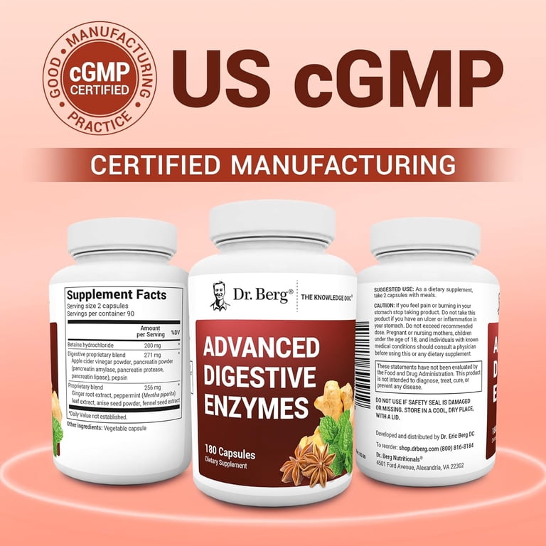 Dr. Berg Advanced Digestive Enzymes Betaine HCl 180 Capsules
