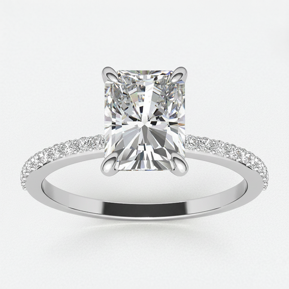 Auory Elegant Radiant Cut Moissanite Solitaire Ring with White Gold Plated in Prong Setting for Women