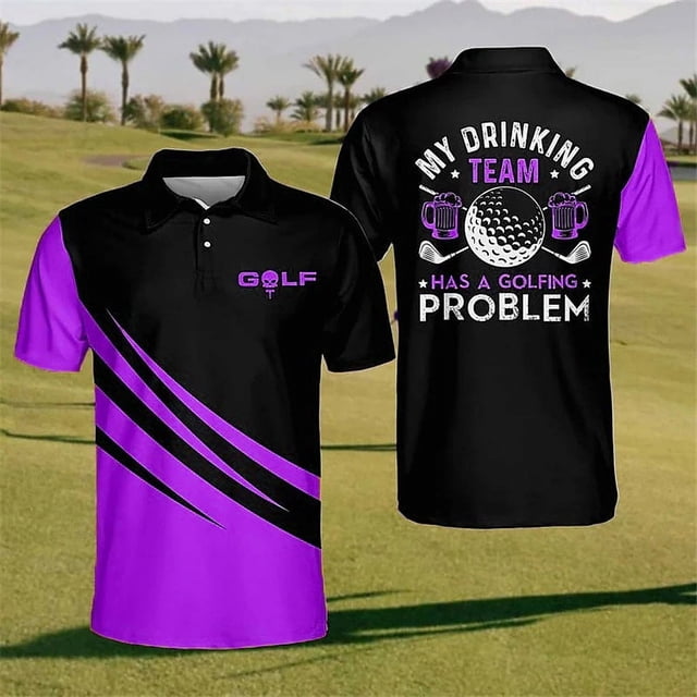 Golf Series Men's Button Polo Shirt Printed Short-sleeved T-shirt Top For Men