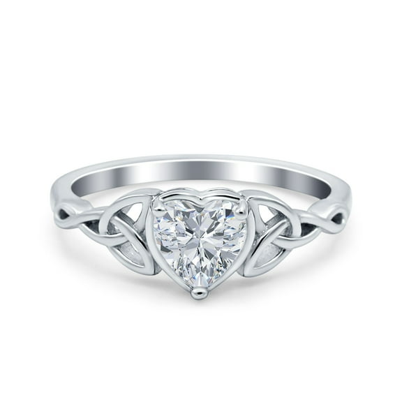 Simulated Cubic Zirconia Size-5 Heart Celtic Art Deco Wedding Engagement Bridal Promise Ring 925 Sterling Silver
