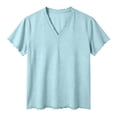 thumbnail image 4 of Klisyaur Mens Cotton Linen Shirt V Neck Short Sleeve Casual Comfortable Breathable Tee Summer Beach Tops, 4 of 5
