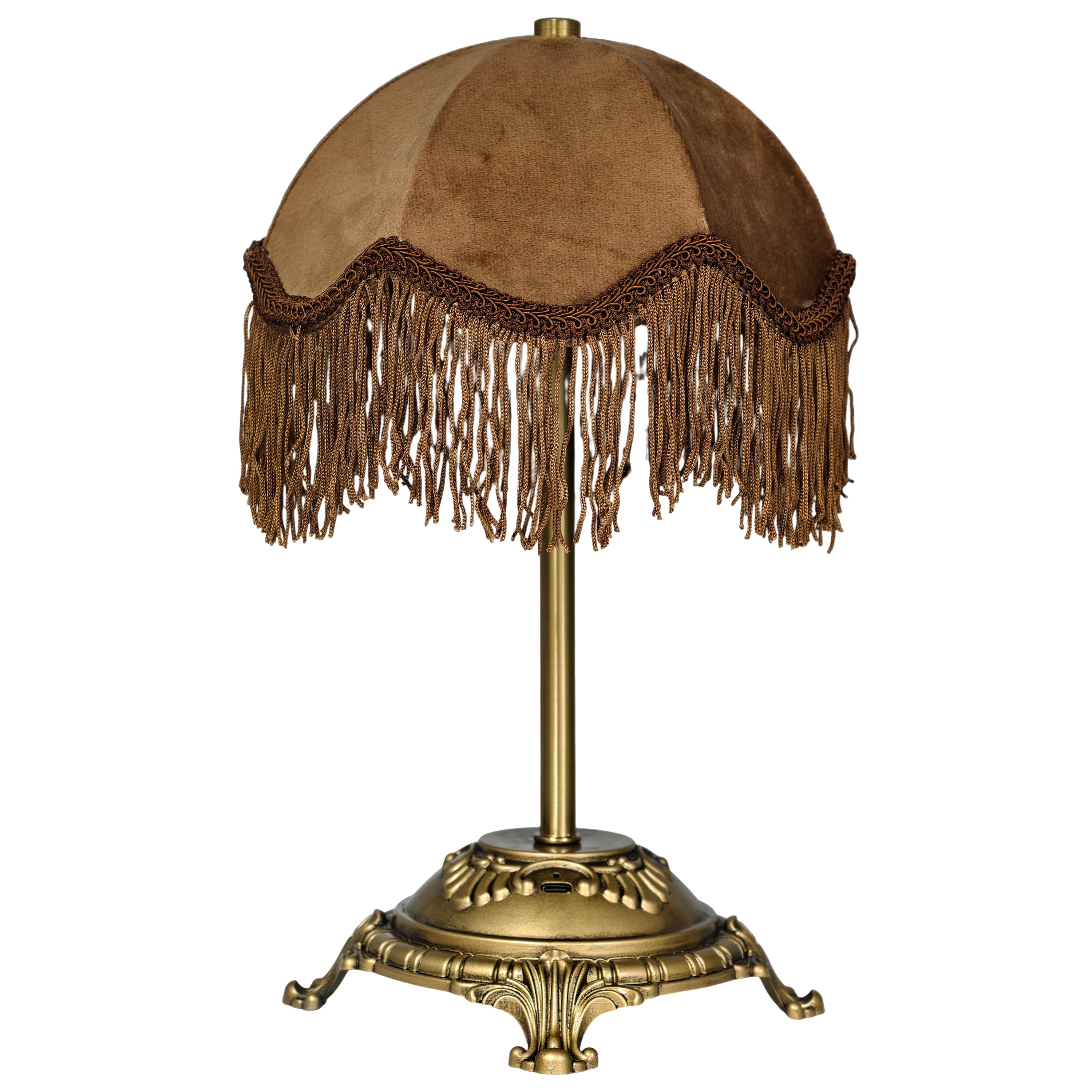 Home Decor Collection Sterling & Noble Home Brown Velvet Fringe Victorian Style Rechargeable Table Lamp
