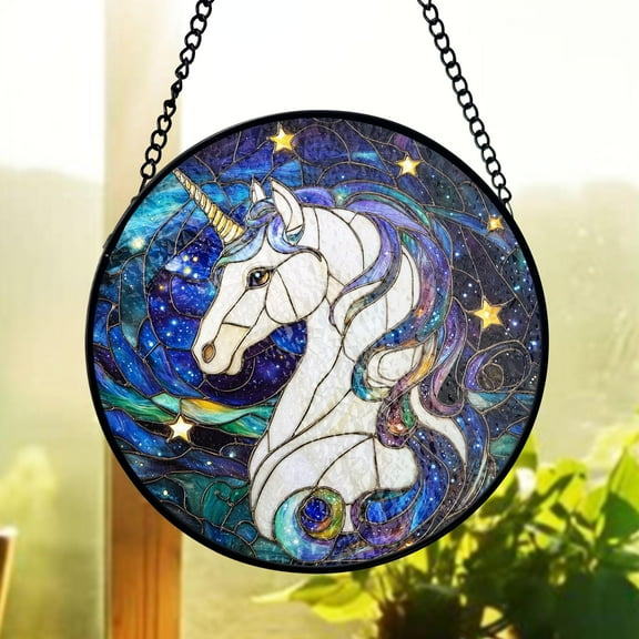 Unicorn Lover Stained Glass Suncatcher, Fantasy Reader Gift Suncatcher, Celestial Mythical Decor, Birthday Gift For Daughter Window Hanging