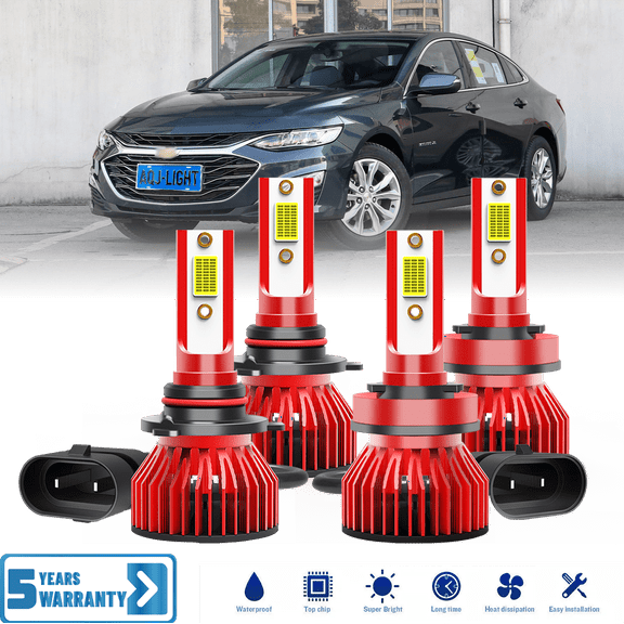 Fit for Chevrolet Malibu 2019-2025– 9005 H11 LED Headlight Combo 4 Pack, 6,500K Cool White 30,000LM Super Bright, Premium LED High Low Beam Lamp Upgrade Set