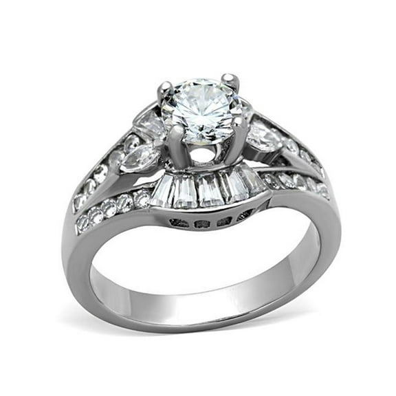 Womens AAA Cubic Zirconia Silver Stainless Steel Engagement Wedding Ring Size 7