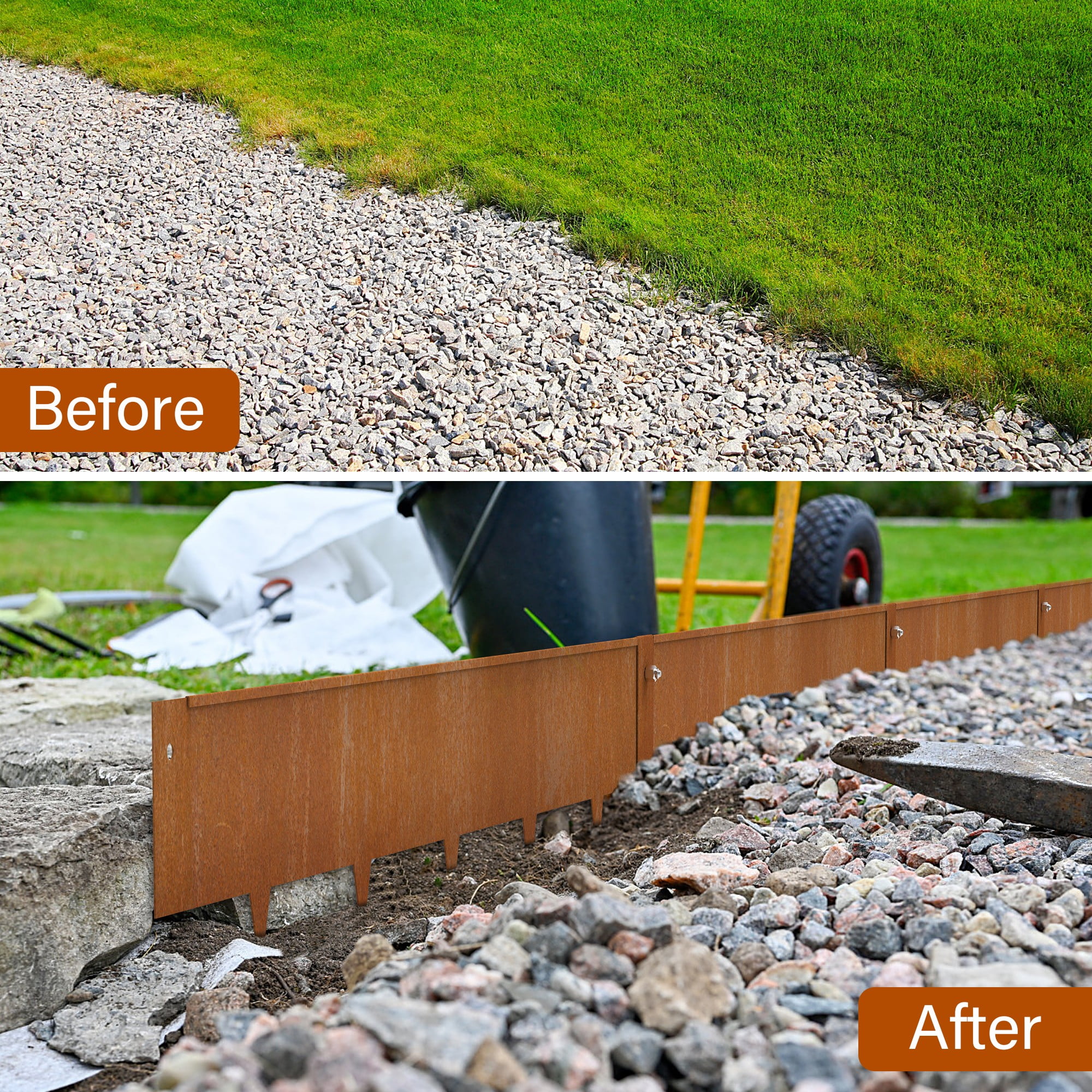 Rusty DIY Garden Edging for Landscaping Flower Bed Strips Corten Steel Metal Landscape Fence Borders Lawn Edge Divider Stakes Grass Plant Yard Outdoor Decorative No Dig Hammer-in, 6 Inches