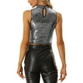 thumbnail image 3 of INSPIRE CHIC Metallic Crop Top for Women's Sleeveless Christmas Sparkly Sequin Tops XS Dark Silver, 3 of 6