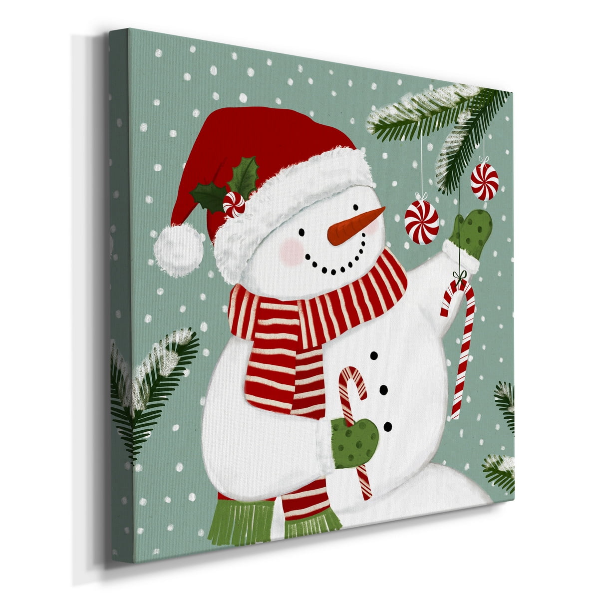 Peppermint Snowman I- Gallery Wrapped Canvas