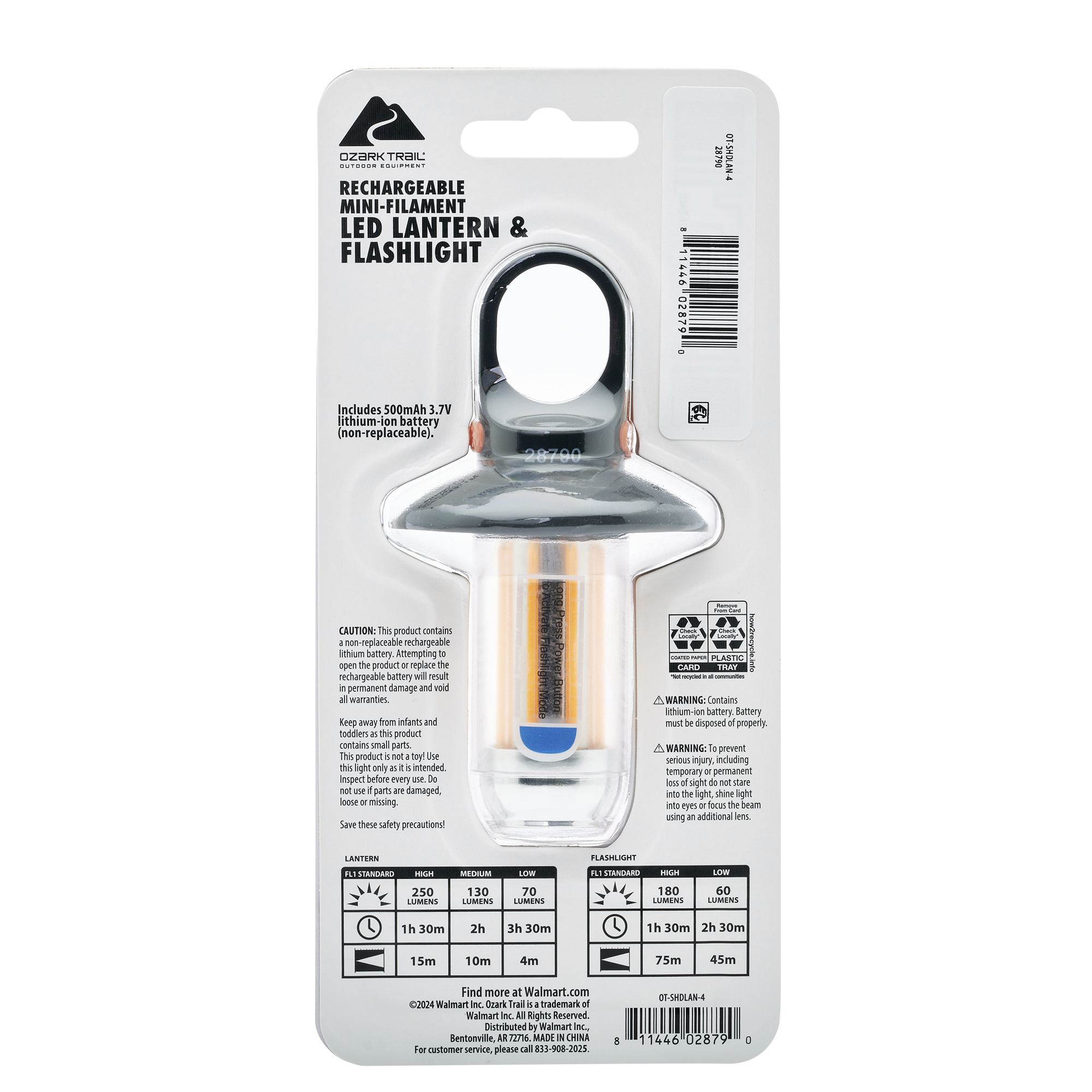 Lámpara de Camping Eléctrica Recargable Ozark Trail de 250 Lúmenes, Linterna y Lámpara de Filamento Mini 7