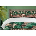 thumbnail image 4 of Ambesonne Leopard Duvet Cover Set, Monsteras Wild Cat Lounge, Queen, Pink and Jade Green, 4 of 6