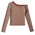 thumbnail image 4 of Tiweut Women Oversized Striped Long Sleeve Shirt Crewneck Tops Off Shoulder Y4K Preppy Sweatshirt Fall Slim Fit Clothes,Z1 Brick Red,S, 4 of 4