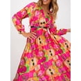 thumbnail image 5 of Arvbitana Women Casual Long Dress V-neck Fashion Print Long Sleeve A-Line Pleated Dress Swing Flowy Midi Dress for Beach Club Streetwear, 5 of 6