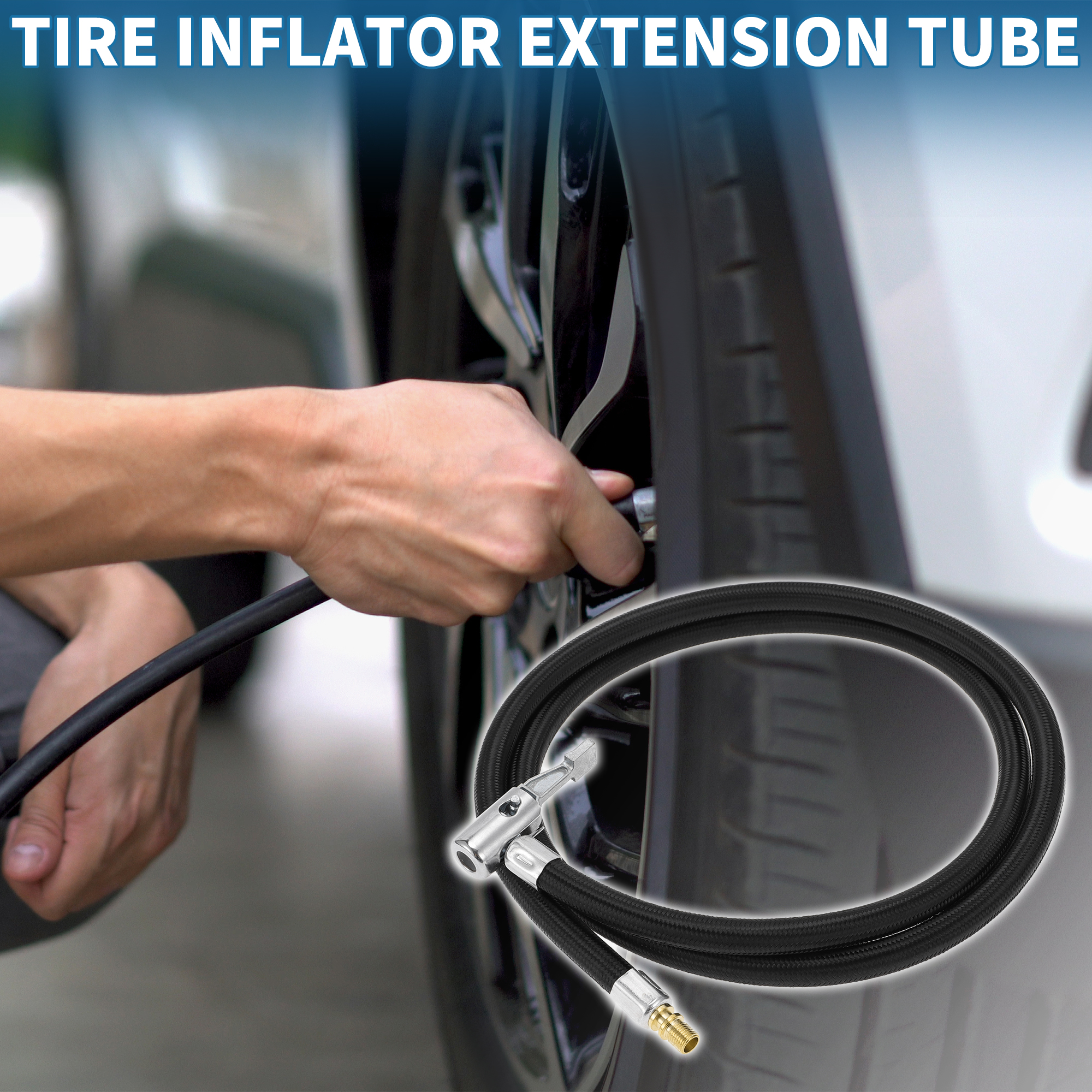 Unique Bargains Tire Inflator Extension Tube 45.28inch M8x0.8 Air Pump Hose Adapter Nylon