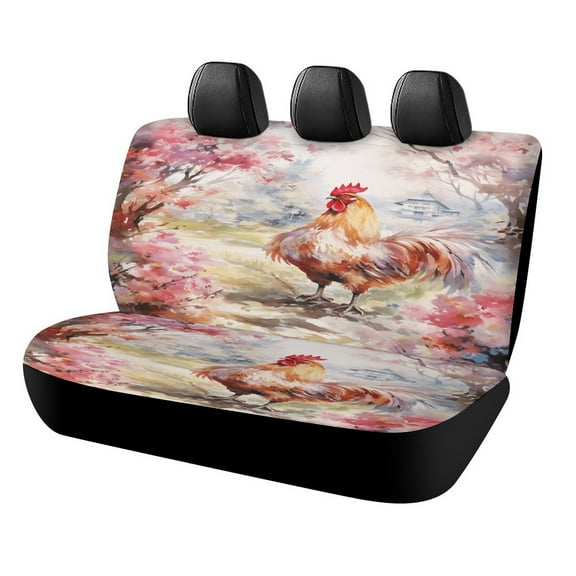 Rooster Vintage Barn Colorful Flowers Car Accessories Bench Seat Covers for Cars Print Car Seat Protector Cover for Rear Universal Fit