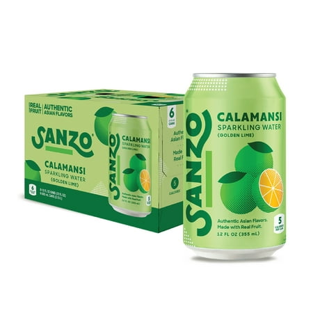 Sanzo Calamansi Golden Lime Sparkling Water, 12 fl oz, 6 pack Cans