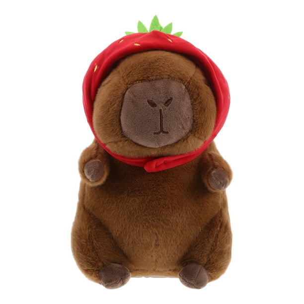 Peluche de carpincho, lindo carpincho de peluche con sombrero de fresa, peluches suaves, carpincho de Navidad, cumpleaños para niñas y niños