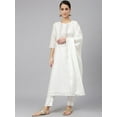 thumbnail image 3 of Janasya Indian Women's White Poly Silk Solid Kurta with Pant and Dupatta, 3 of 10