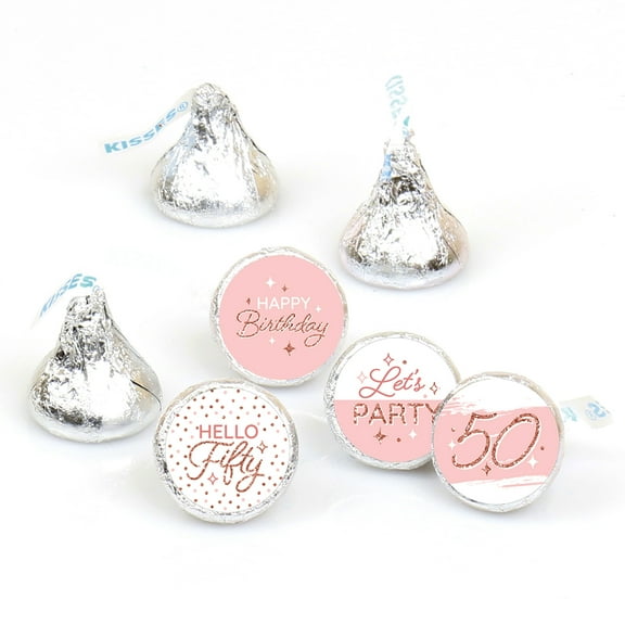 Big Dot of Happiness 50th Pink Rose Gold Birthday - Happy Birthday Party Round Candy Sticker Favors - Labels Fits Chocolate Candy (1 sheet of 108)