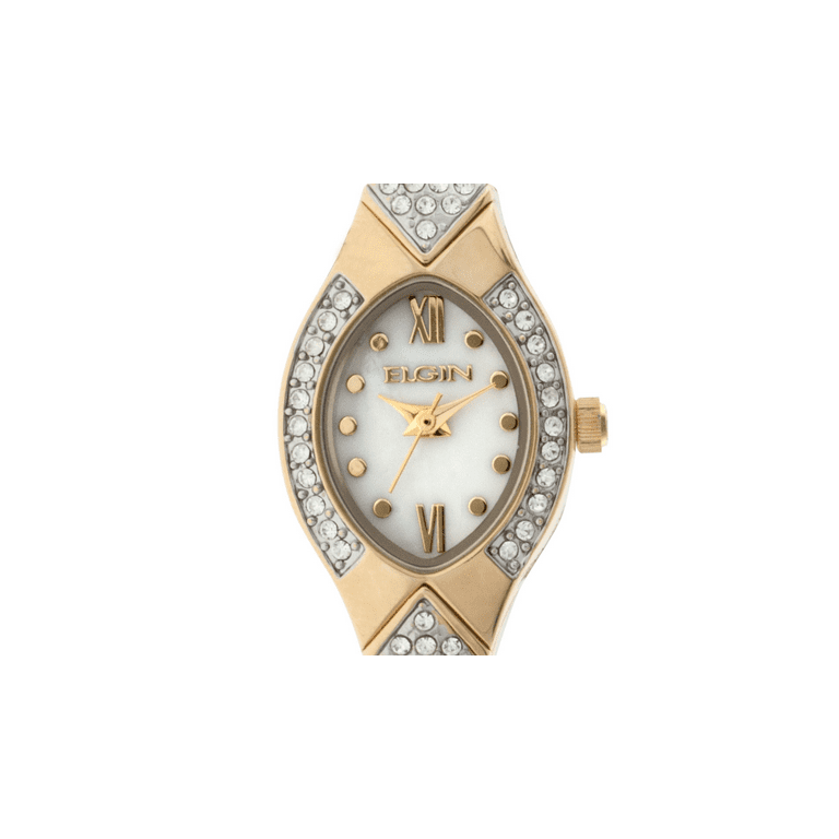 Elgin Ladies Two Tone Watch, Gold and Silver, Crystal Accents, MOP