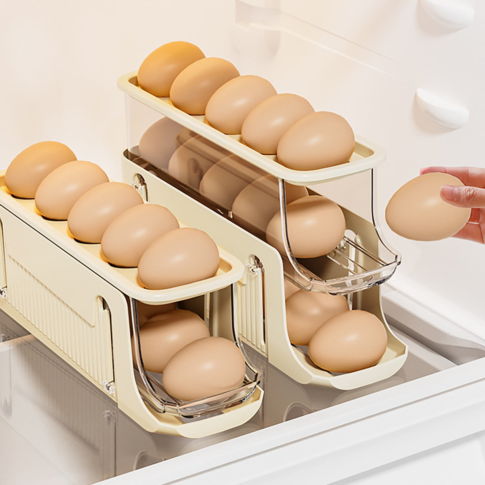 LKZQHMC Auto Rolling Fridge Egg Organizer, Space Saving Eggs Dispenser for Refrigerator Storager, Home Egg Holder, 1 Pc