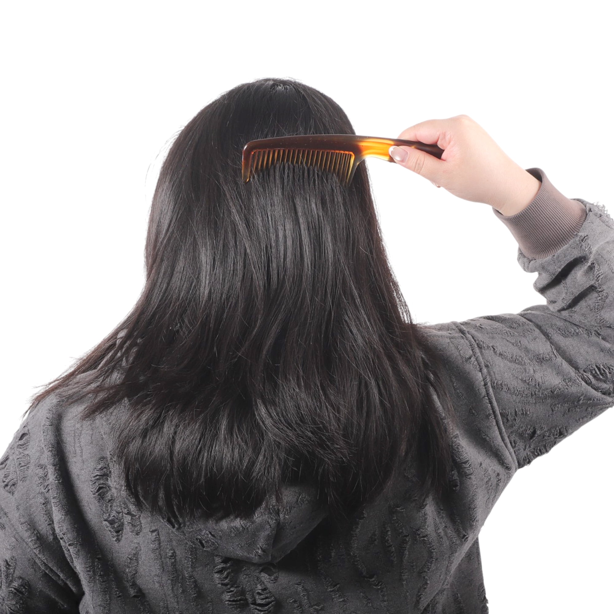 Unique Bargains 1 Pc Women Durable Two-Color Handle Flat Comb for Curly Hair Amber