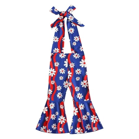 

Toddler Girls Sleeveless Independence Day Floral Prints Romper Bell Bottoms Jumpsuit Clothes Girls Clothes BU1 3-4 Years