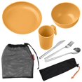 thumbnail image 1 of Camping Utensils Set for 1 Portable Wheat Straw Mess Kit with Bowl Plate Cup Fork Knife Spoon Outdoor Tableware & Picnicware, 1 of 3