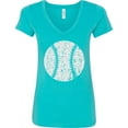 thumbnail image 3 of Inktastic Distressed Baseball in White Women's V-Neck T-Shirt, 3 of 5