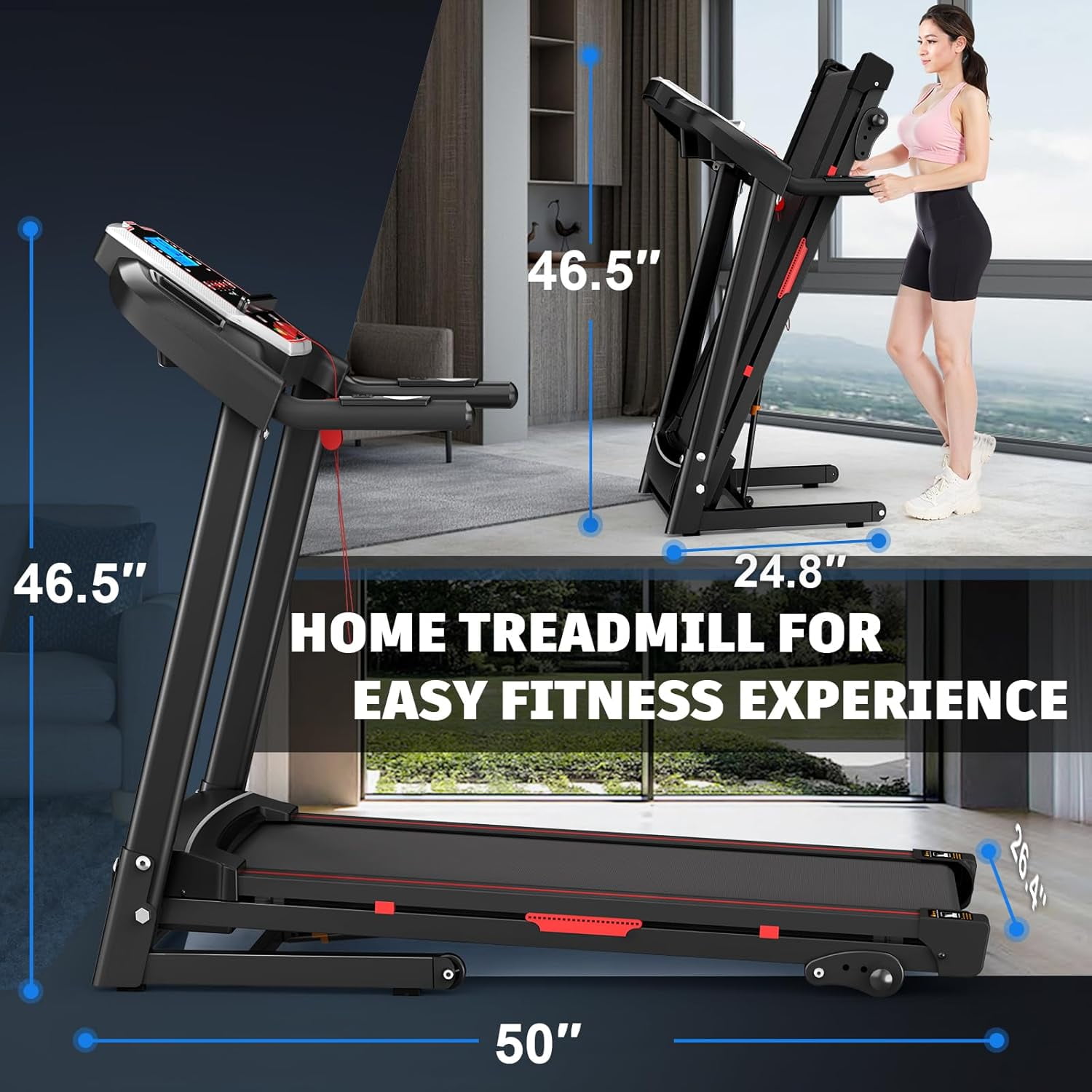 SWERTOY 3.5HP Folding Treadmill with Incline 330lb Capacity Treadmill, Shock Absorption System, Bluetooth Audio Speakers, Pulse Monitor, 12 Preset Programs Running Jogging Walking Machine