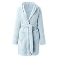 thumbnail image 5 of WZXFASHION Robe de Pyjama en Peluche à Manches Longues avec Poche et Capuche pour Femmes, Couleur Unie, Bleu, TTTG, 5 of 5
