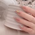 thumbnail image 1 of HLONK 24Pcs Gel Press on Nails  Gel French Long Fake Nails  Press on Tips With Glue  Rhinstone with Butterfly  NO.13, 1 of 6