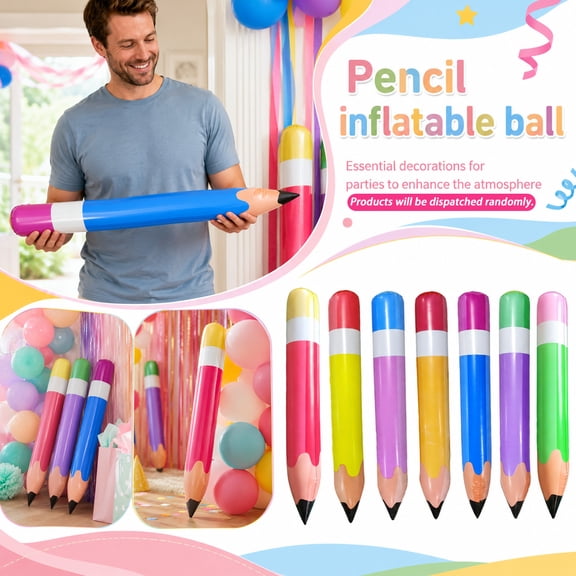 Inflatable Pencil Balloon 70cm 1pc, PVC Novelty Air-Filled Prop, Pencil Shaped Decoration for Party Event