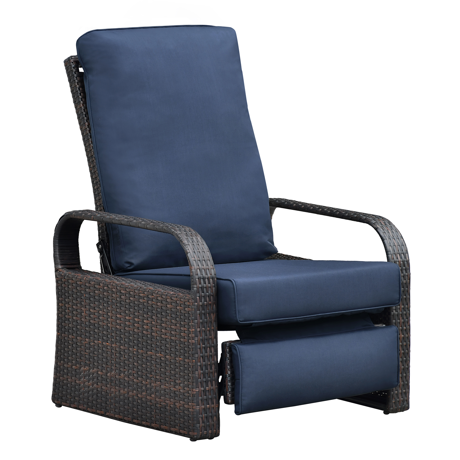 ATR ART to REAL Outdoor Patio Rattan Wicker Adjustable Recliner Chair with Cushion,Dark Blue - image 5 of 11