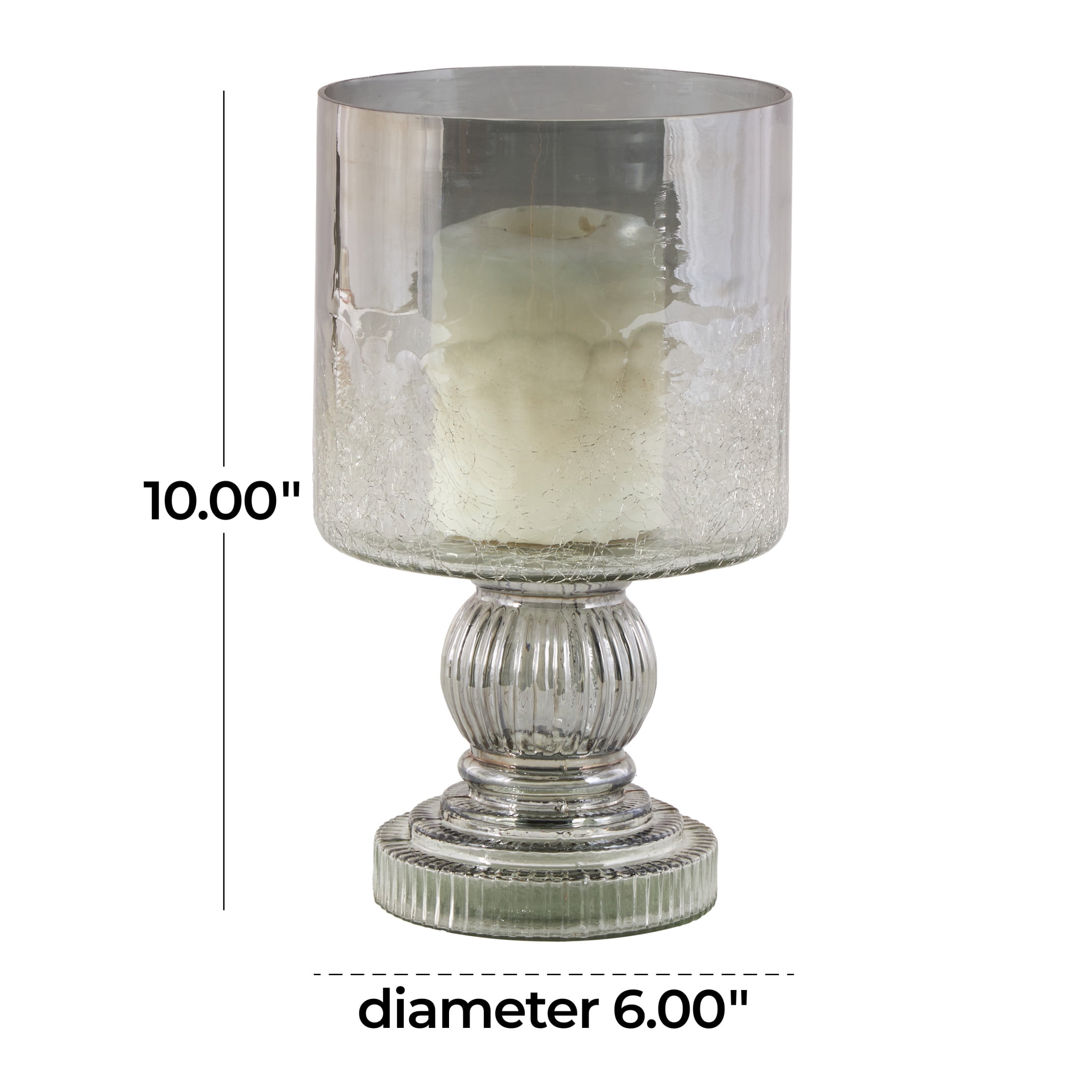 DecMode Black Glass Handmade Turned Style Pillar Hurricane Lamp with Smoked Glass Finish