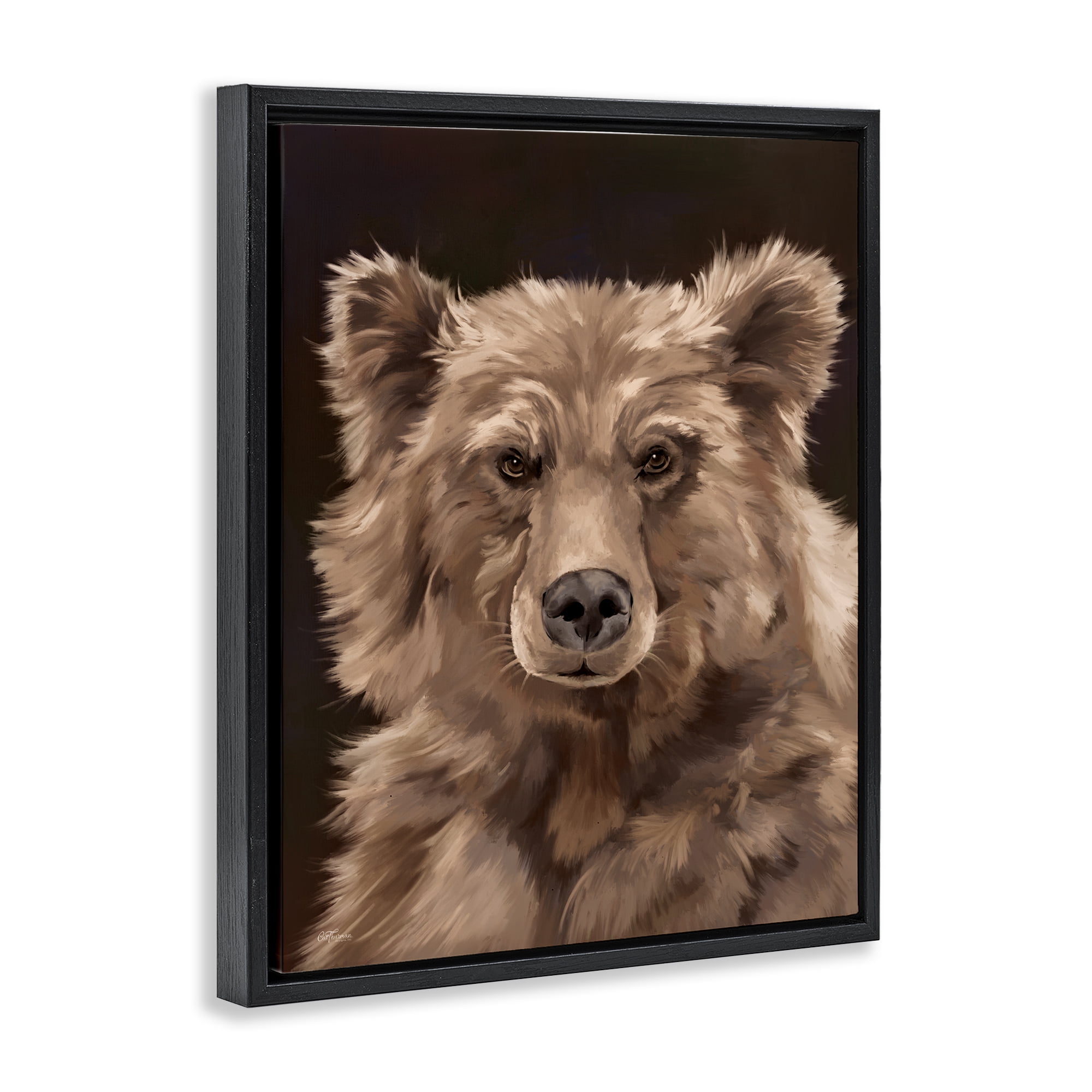 Stupell Industries Fluffy Bear Cub Animals Painting Black Floater Framed Canvas Art Print Wall Art, 25 x 31