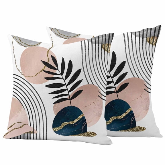 2 Pack Outdoor Waterproof Throw Pillow Covers,Boho Leaf Arch Sun Decorative Square Pillow Case Patio Pillowcases for Chair Couch Sofa 16x16in