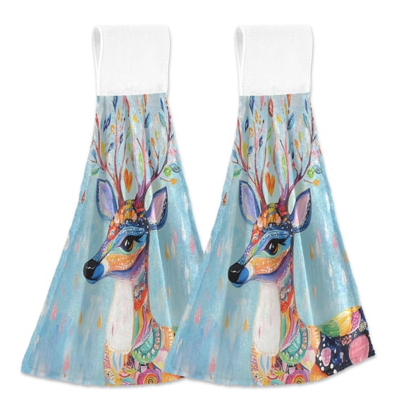 2 Bathroom Towels Kitchen Towels 18.2x14In Velcro Hand Wipes Dish Cloths & Dish Towels Washroom Towels Face Towel Hand Wipes Deer and Raindrops