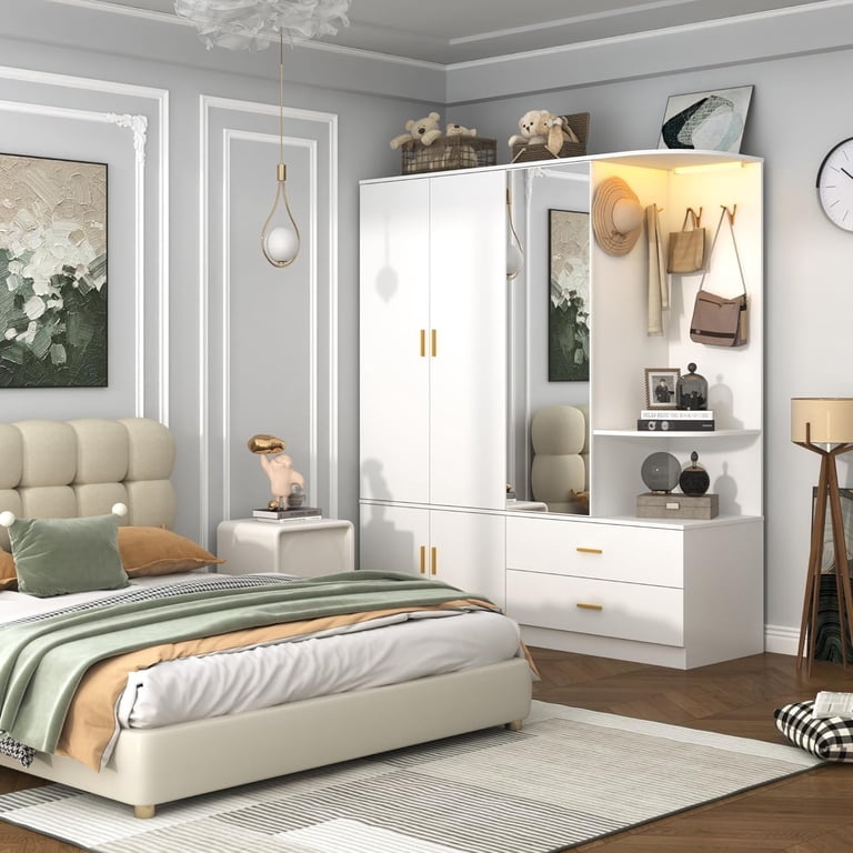 ChVans 71'' Armoire Wardrobe Closet with Mirror and Sensor Light