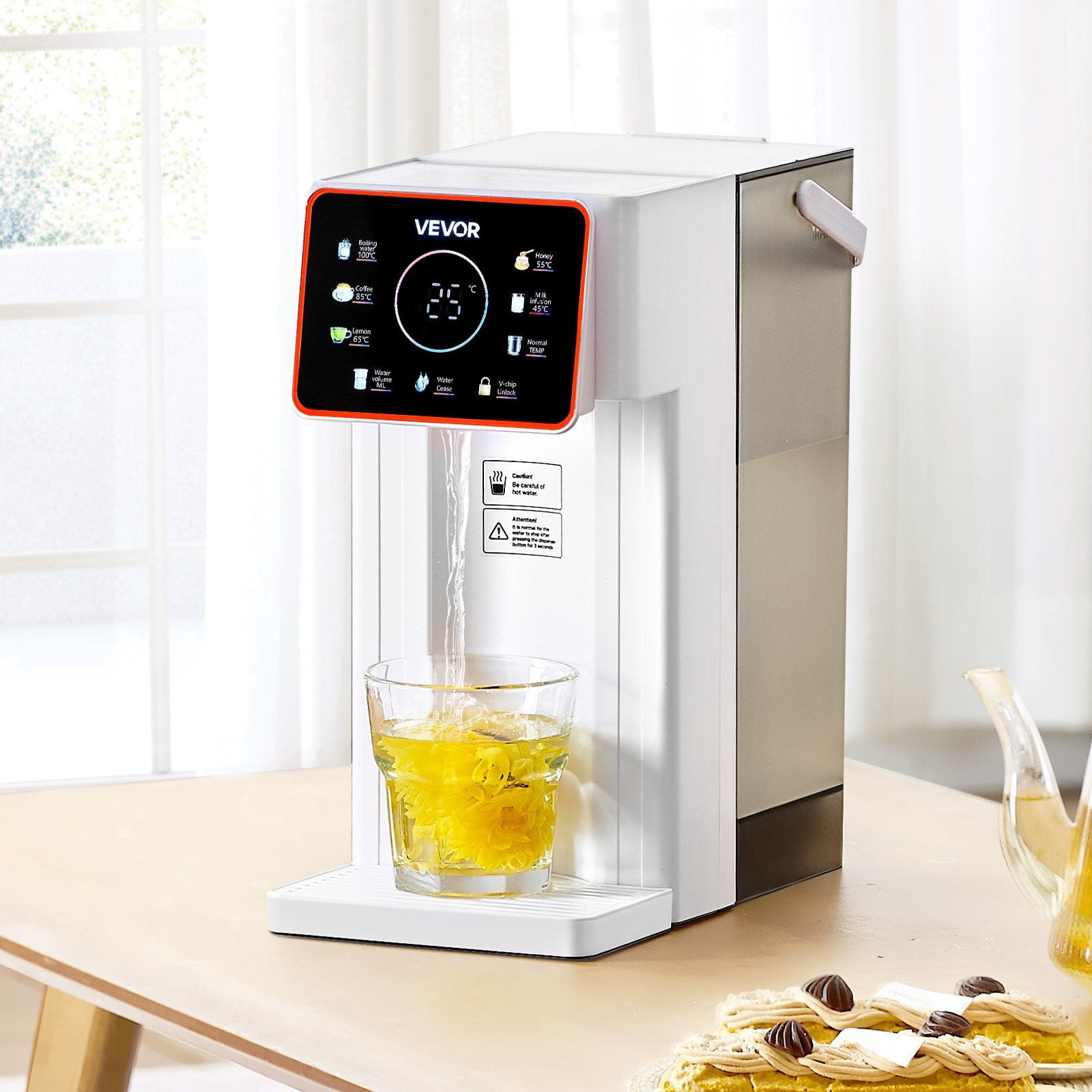 Countertop Instant Hot Water Dispenser with 6 Temperature Settings, 7 Water Volumes, 101oz Detachable Tank, Food-Grade Stainless Steel Heating, Touchscreen Display, Child Lock for Home or Office Use