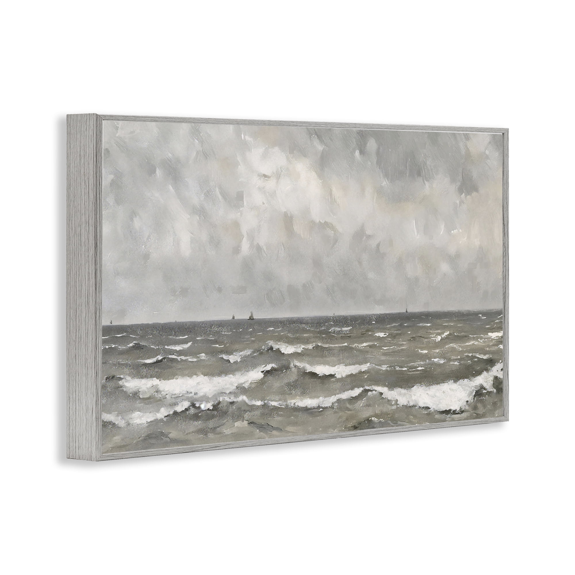 Stupell Industries Stormy Ripples at Sea Gray Framed Giclee Art, design by Jacky Ngan