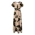 thumbnail image 7 of vigerkar Summer Dresses for Women 2025 Floral V Neck Long Dresses for Beach Vacation Flowy Casual Short Sleeve High Waist Retro Dress Khaki, S, 7 of 7