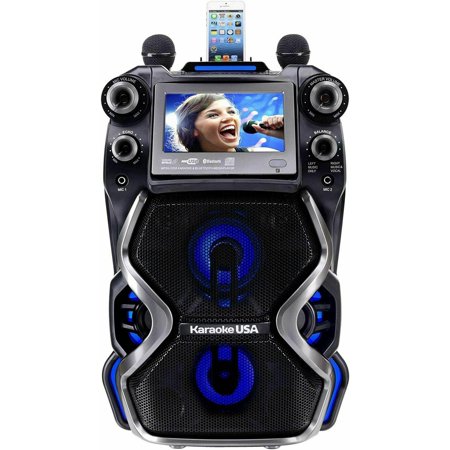 Karaoke USA CDG/MP3G 300W Portable Rechargeable Karaoke Player w/ 2 Mics