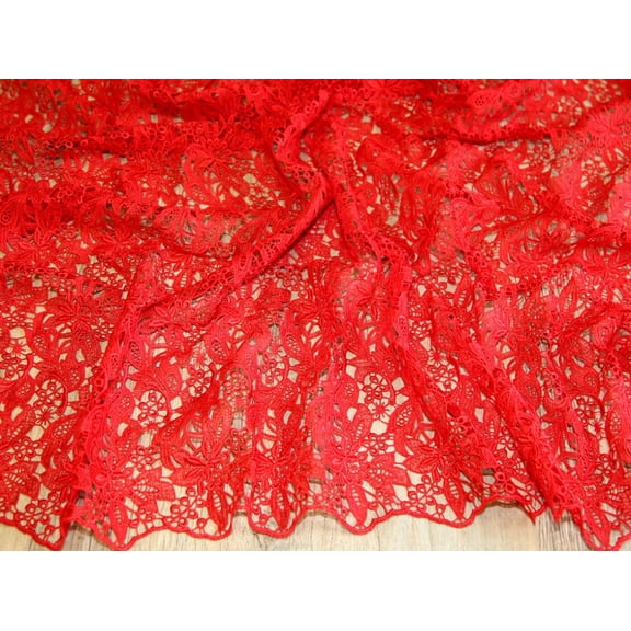 Scalloped Edge Couture Bridal Heavy Guipure Lace Fabric Red - per yard